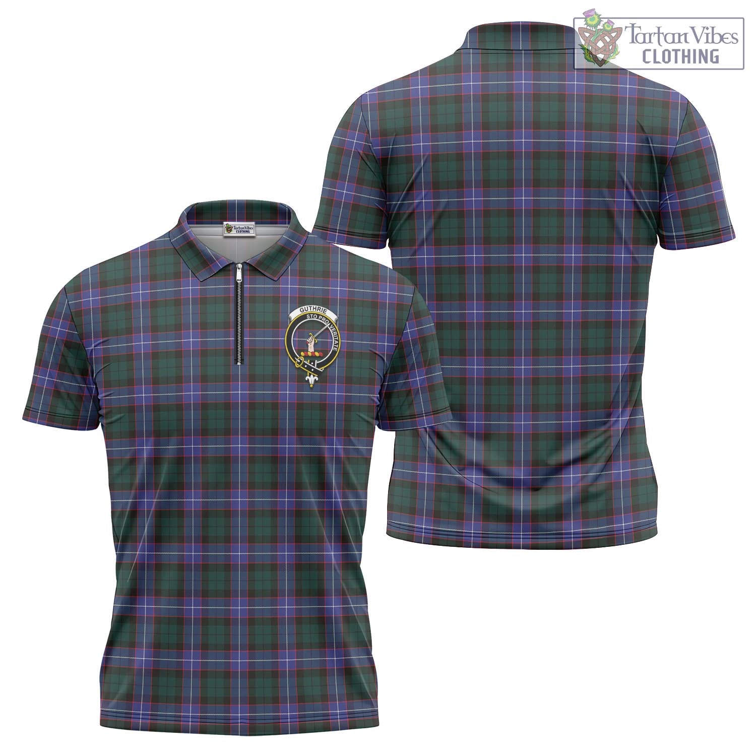 Tartan Vibes Clothing Guthrie Modern Tartan Zipper Polo Shirt with Family Crest