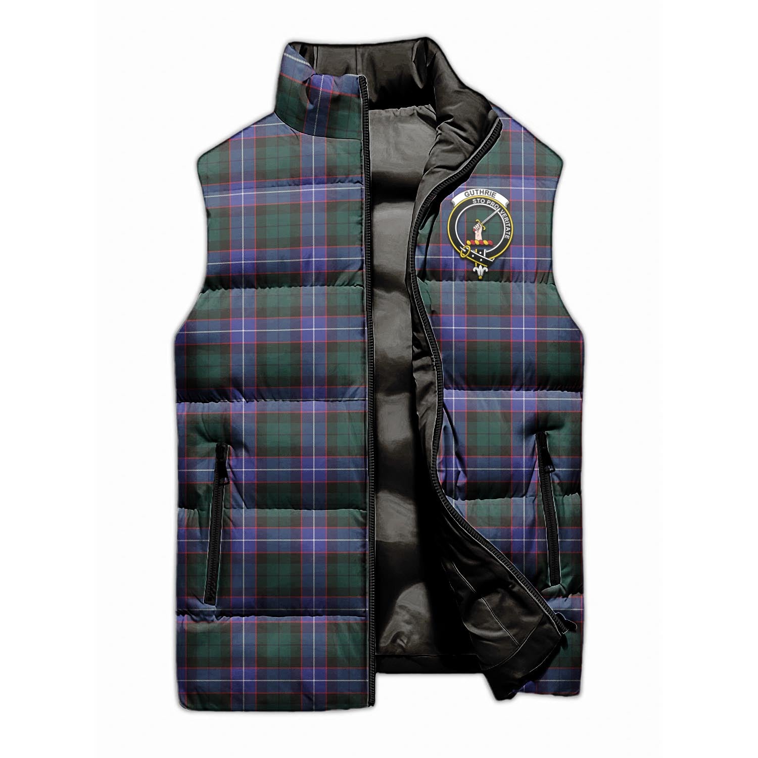 Guthrie Modern Tartan Sleeveless Puffer Jacket with Family Crest - Tartanvibesclothing