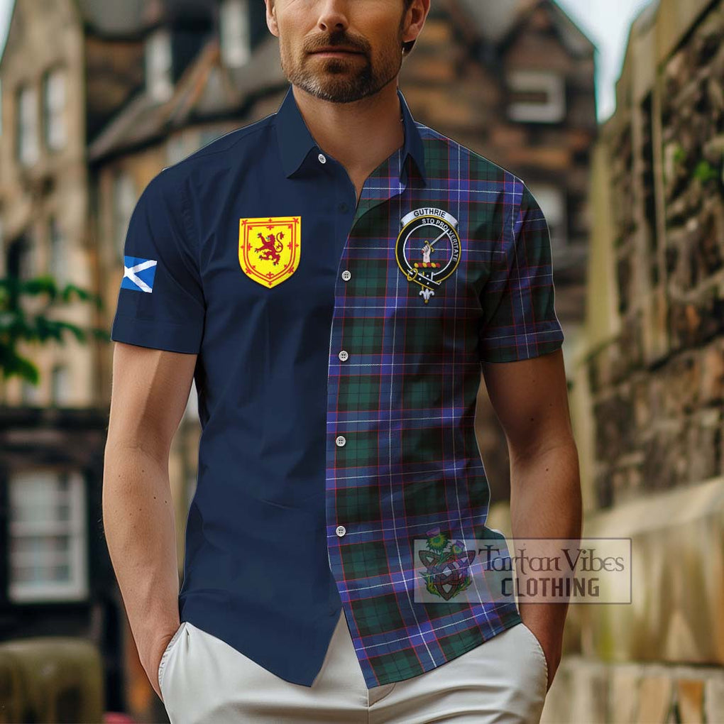 Tartan Vibes Clothing Guthrie Modern Tartan Short Sleeve Button Shirt with Scottish Lion Royal Arm Half Style