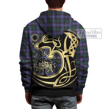 Guthrie Modern Tartan Hoodie with Family Crest Celtic Wolf Style