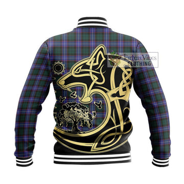 Guthrie Modern Tartan Baseball Jacket with Family Crest Celtic Wolf Style