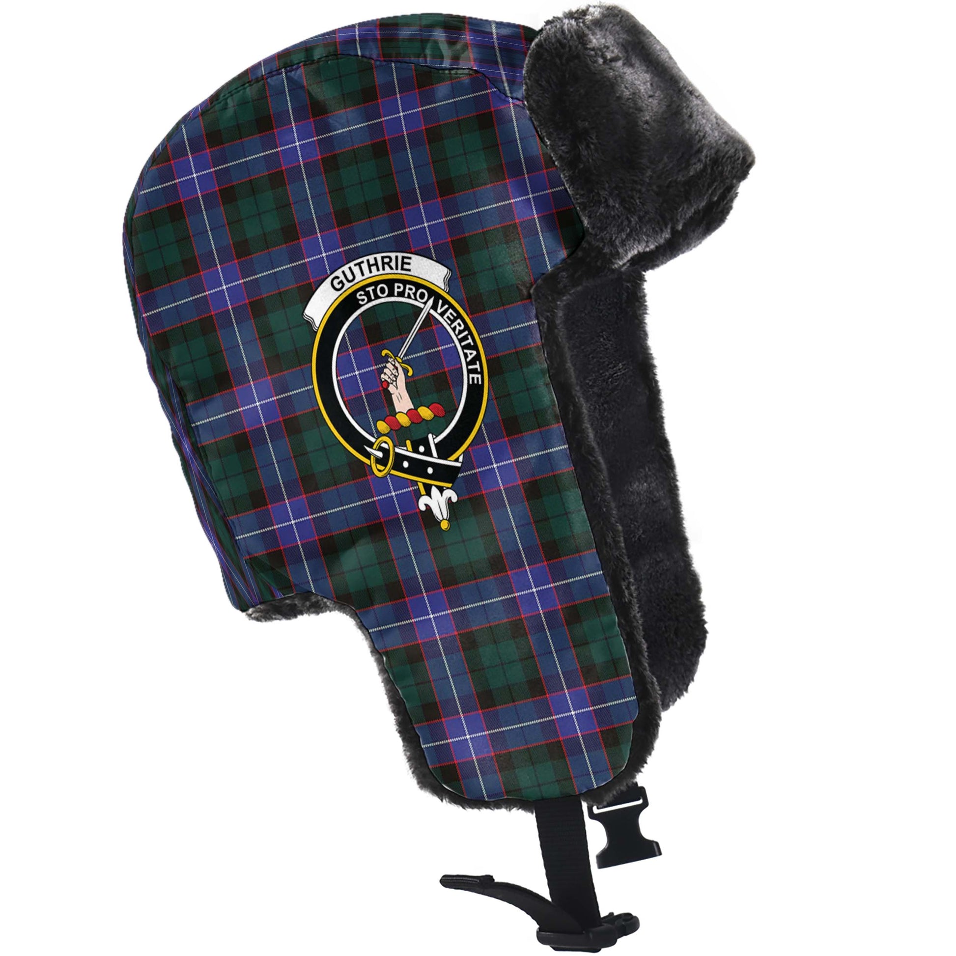 Guthrie Modern Tartan Winter Trapper Hat with Family Crest - Tartanvibesclothing