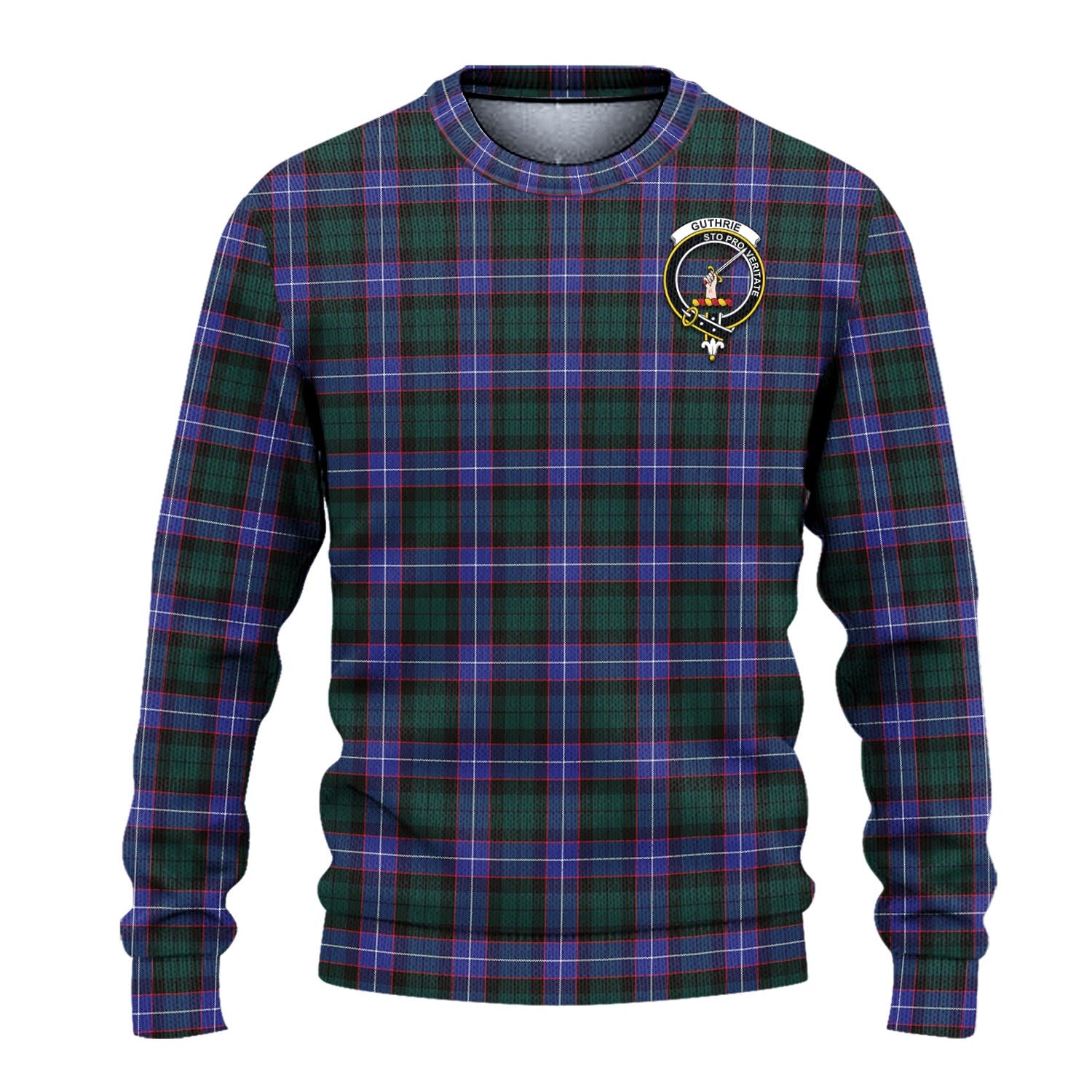 Guthrie Modern Tartan Knitted Sweater with Family Crest - Tartanvibesclothing