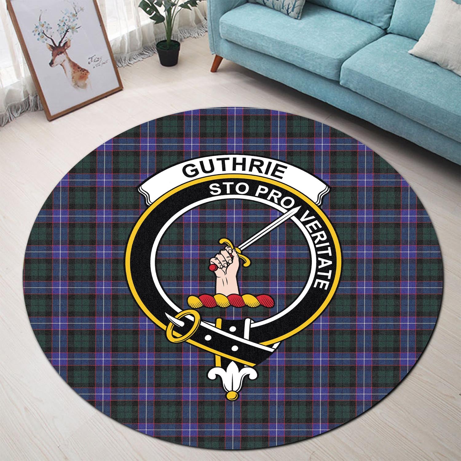 guthrie-modern-tartan-round-rug-with-family-crest