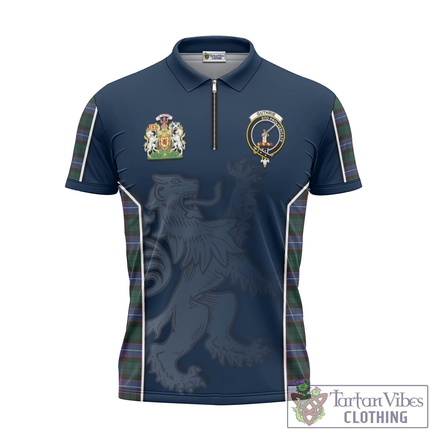 Tartan Vibes Clothing Guthrie Modern Tartan Zipper Polo Shirt with Family Crest and Lion Rampant Vibes Sport Style