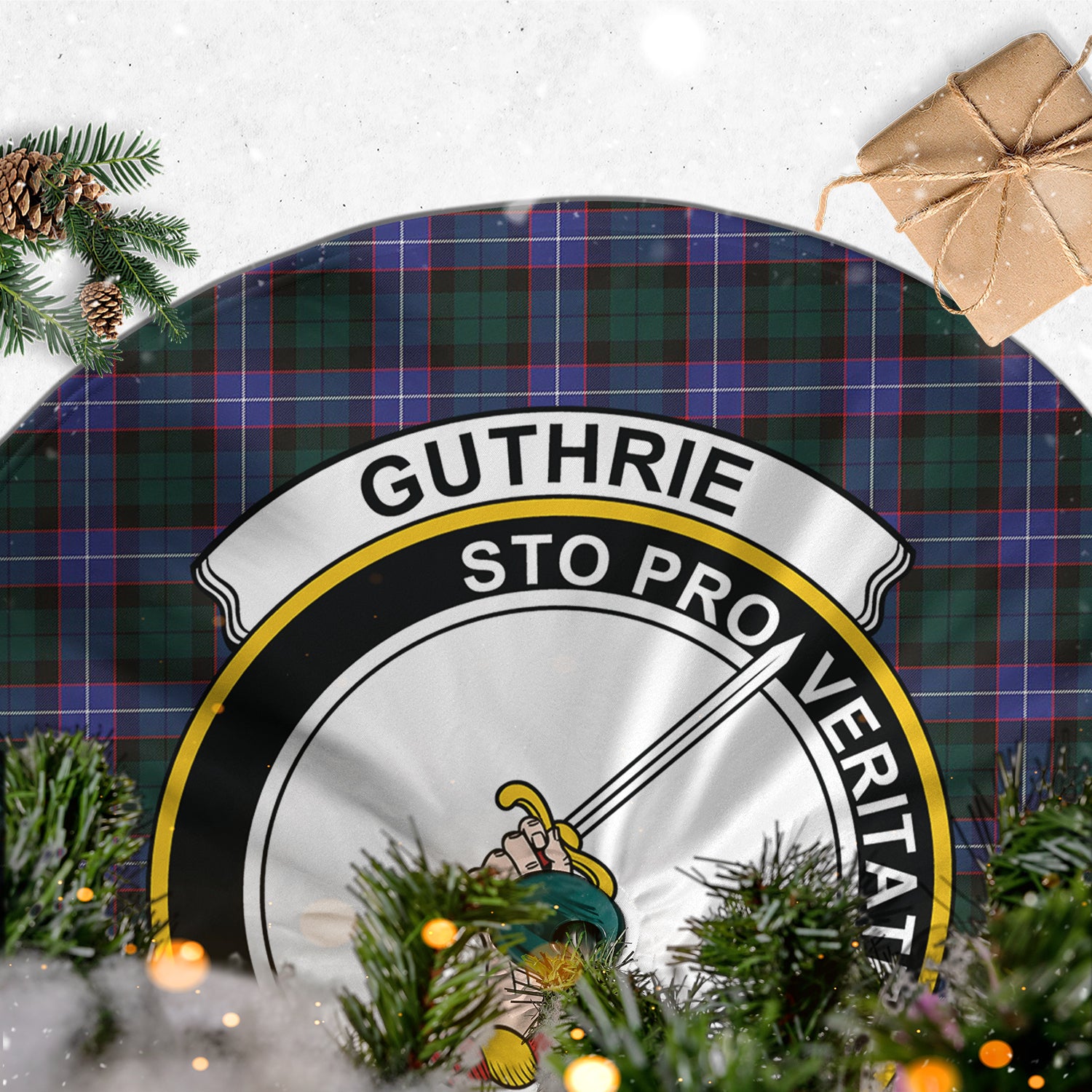 Guthrie Modern Tartan Christmas Tree Skirt with Family Crest - Tartanvibesclothing