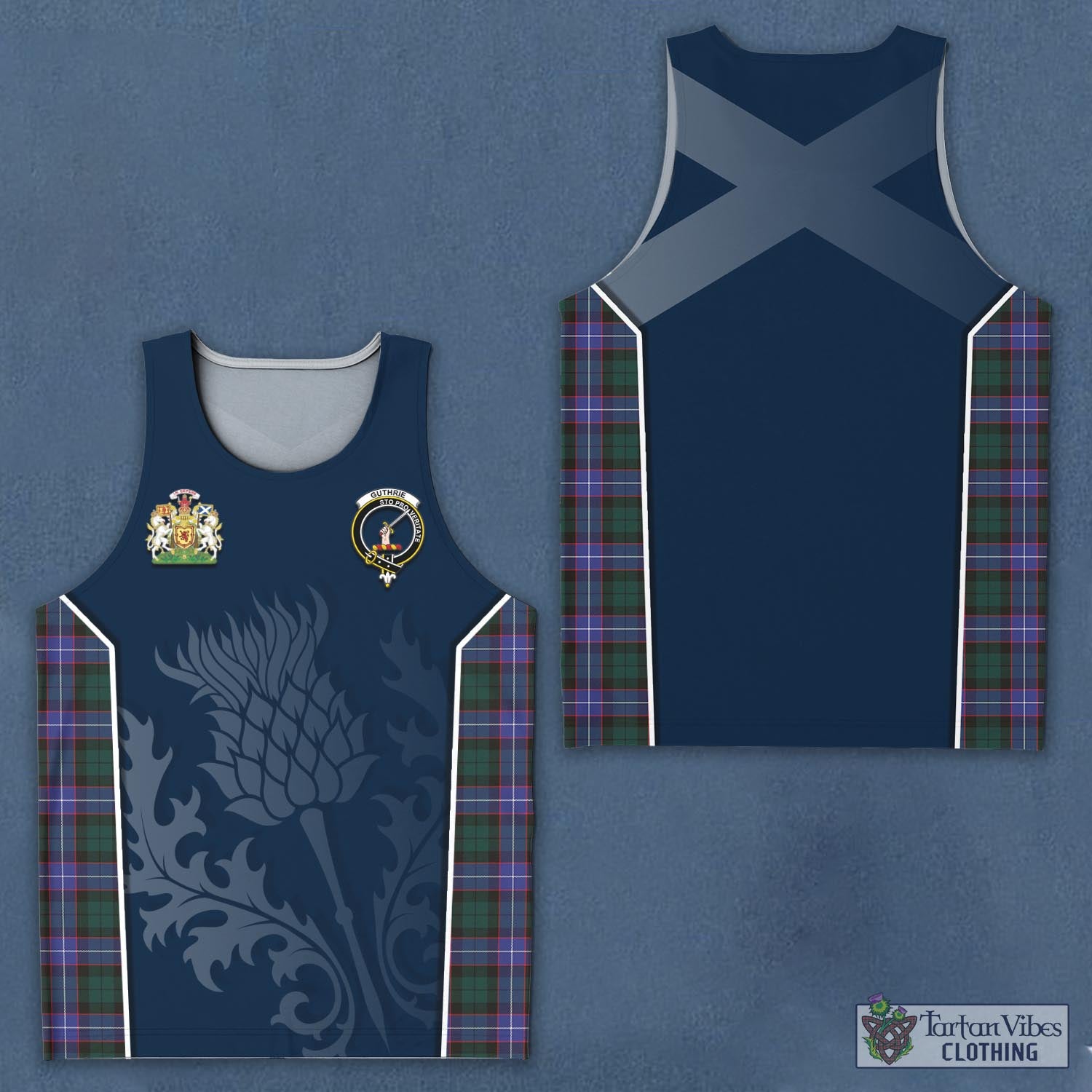 Tartan Vibes Clothing Guthrie Modern Tartan Men's Tanks Top with Family Crest and Scottish Thistle Vibes Sport Style