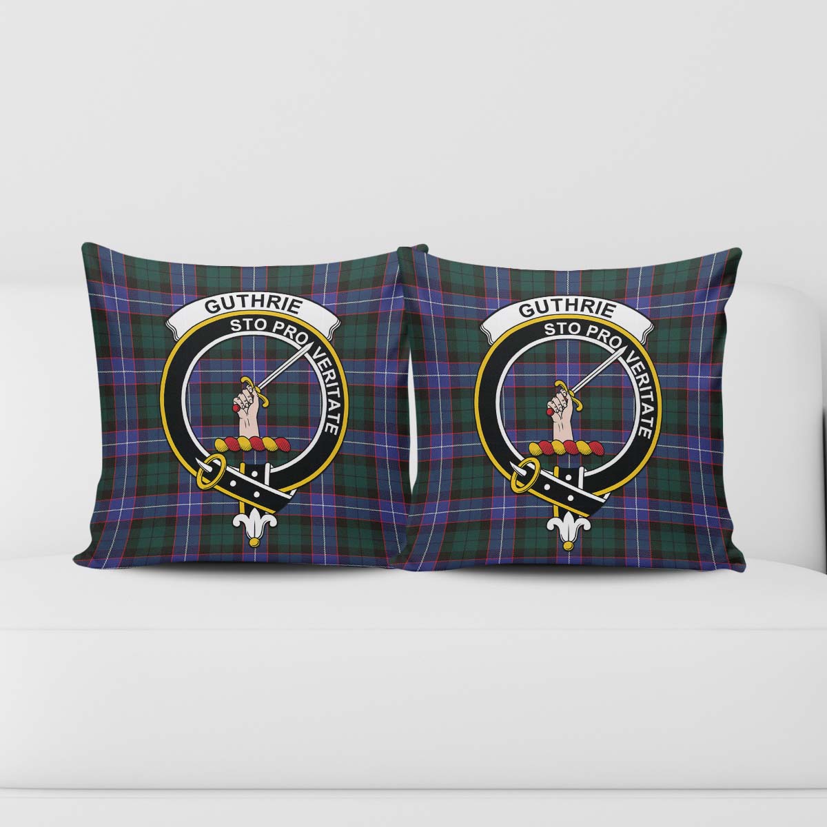 Guthrie Modern Tartan Pillow Cover with Family Crest - Tartanvibesclothing