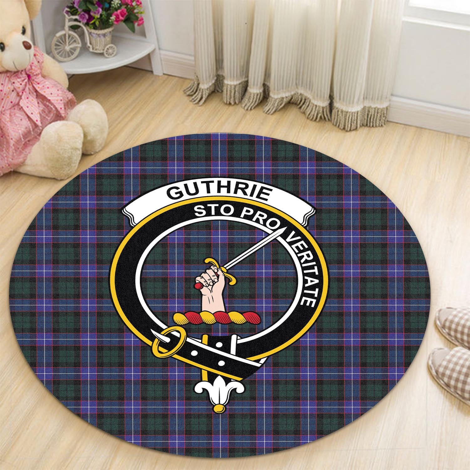 guthrie-modern-tartan-round-rug-with-family-crest