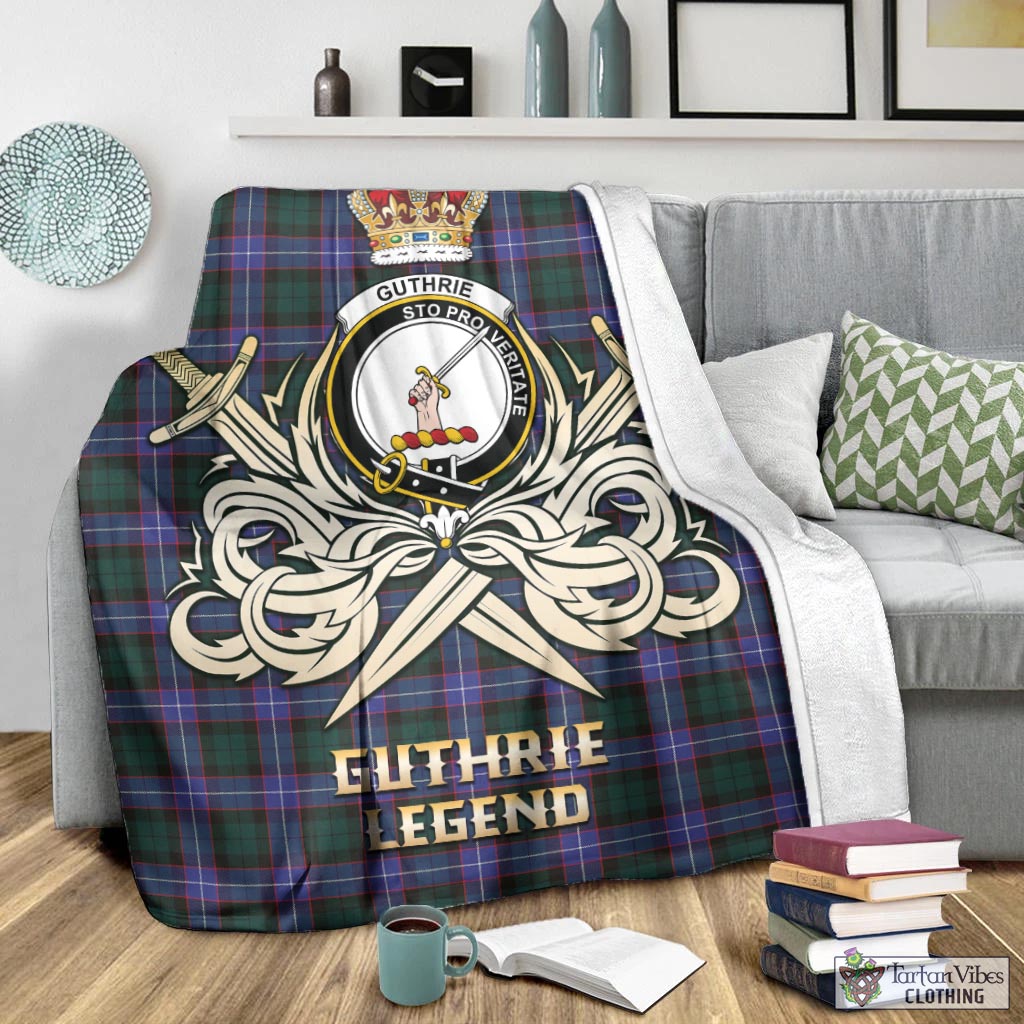 Tartan Vibes Clothing Guthrie Modern Tartan Blanket with Clan Crest and the Golden Sword of Courageous Legacy