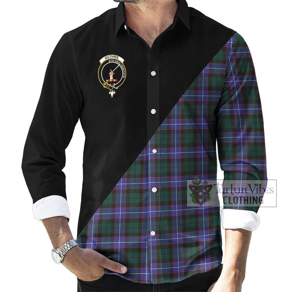 Guthrie Modern Tartan Long Sleeve Button Shirt with Family Crest and Military Logo Style - Tartanvibesclothing Shop