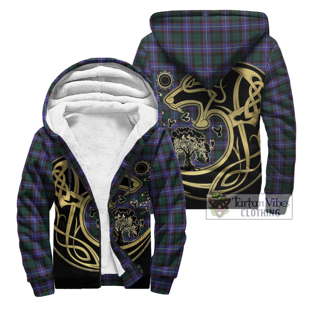 Guthrie Modern Tartan Sherpa Hoodie with Family Crest Celtic Wolf Style Unisex - Tartan Vibes Clothing