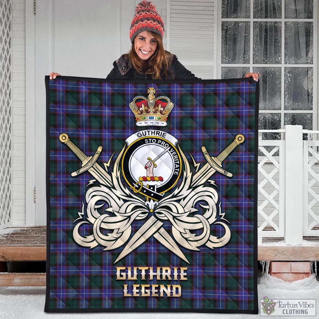 Tartan Vibes Clothing Guthrie Modern Tartan Quilt with Clan Crest and the Golden Sword of Courageous Legacy