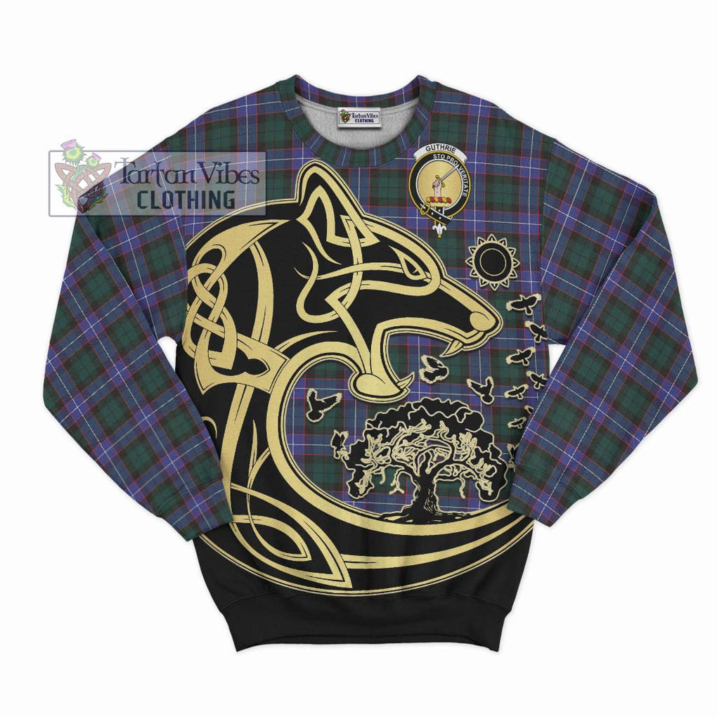 Guthrie Modern Tartan Sweatshirt with Family Crest Celtic Wolf Style - Tartan Vibes Clothing