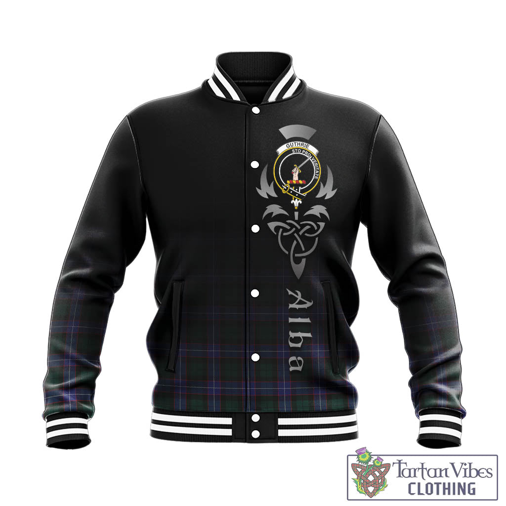 Tartan Vibes Clothing Guthrie Modern Tartan Baseball Jacket Featuring Alba Gu Brath Family Crest Celtic Inspired