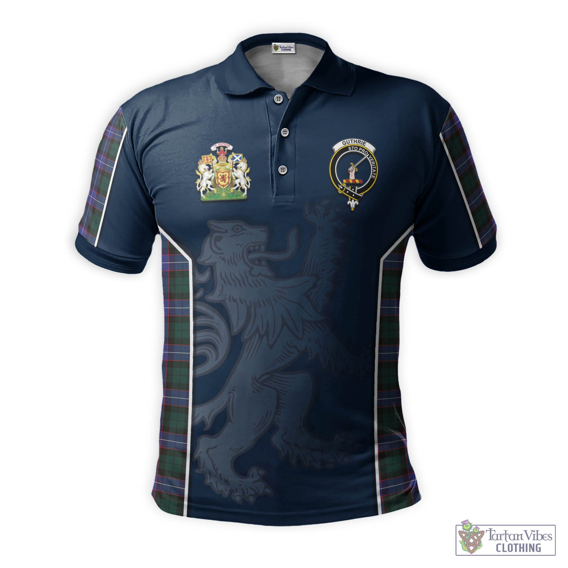 Tartan Vibes Clothing Guthrie Modern Tartan Men's Polo Shirt with Family Crest and Lion Rampant Vibes Sport Style