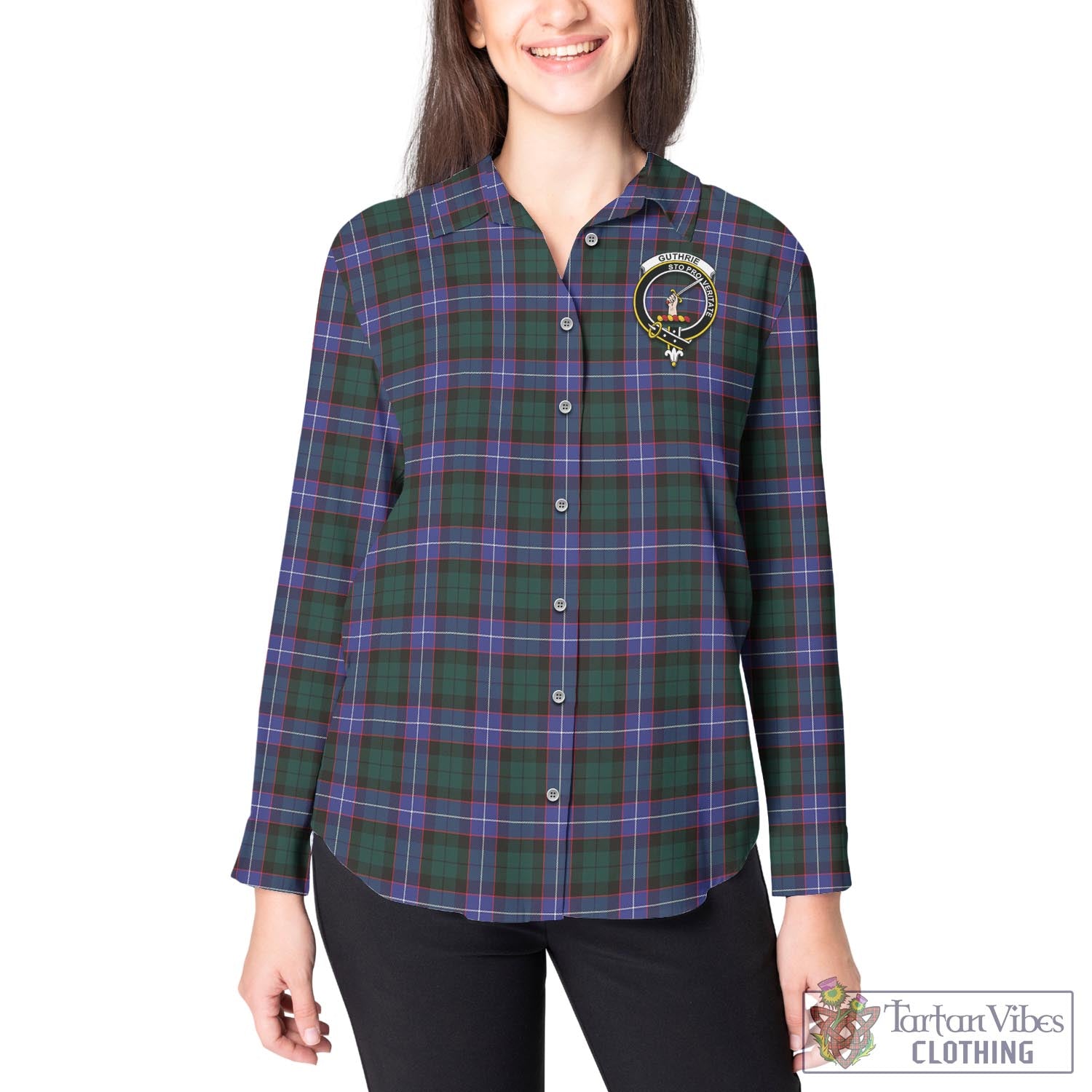 Tartan Vibes Clothing Guthrie Modern Tartan Womens Casual Shirt with Family Crest