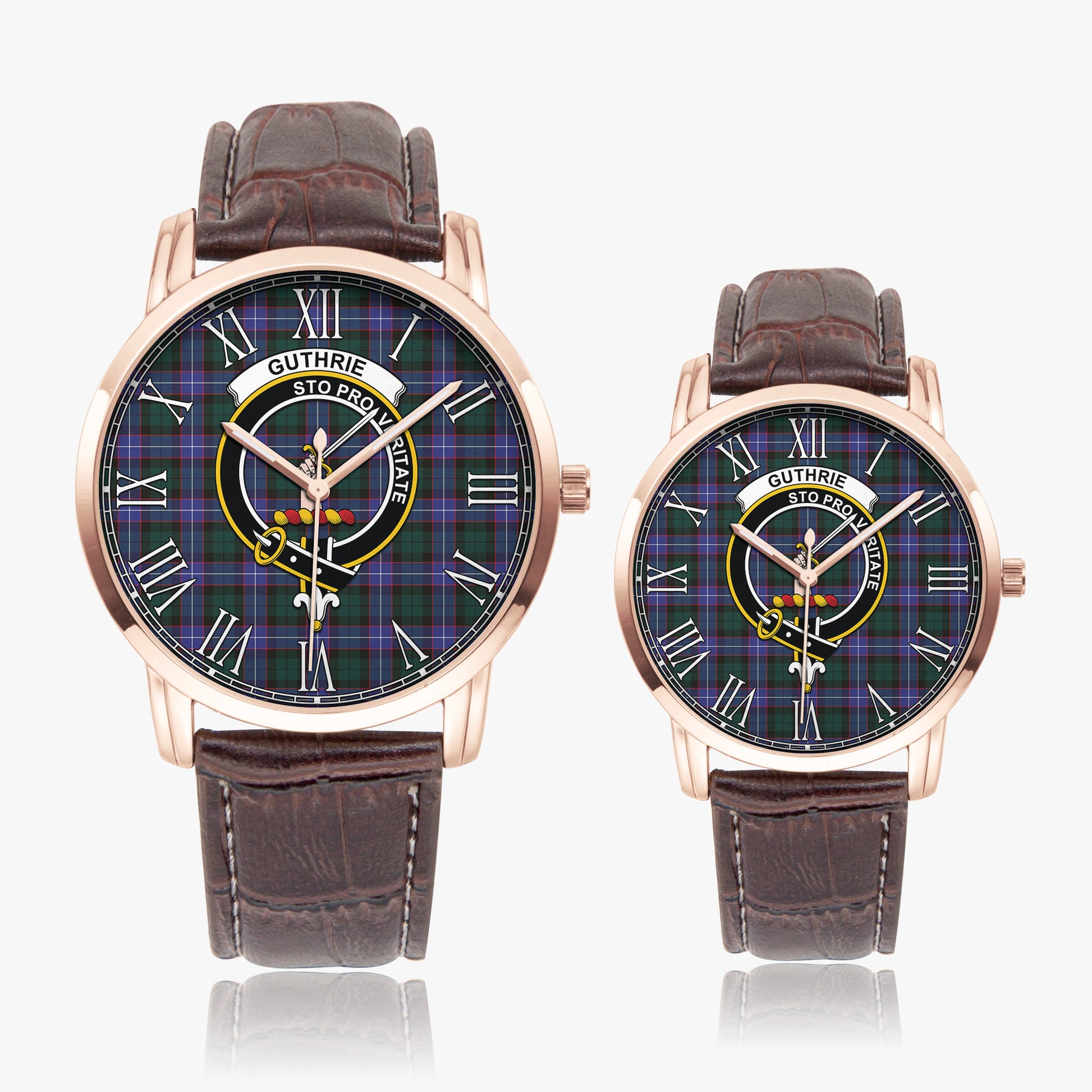 Guthrie Modern Tartan Family Crest Leather Strap Quartz Watch - Tartanvibesclothing