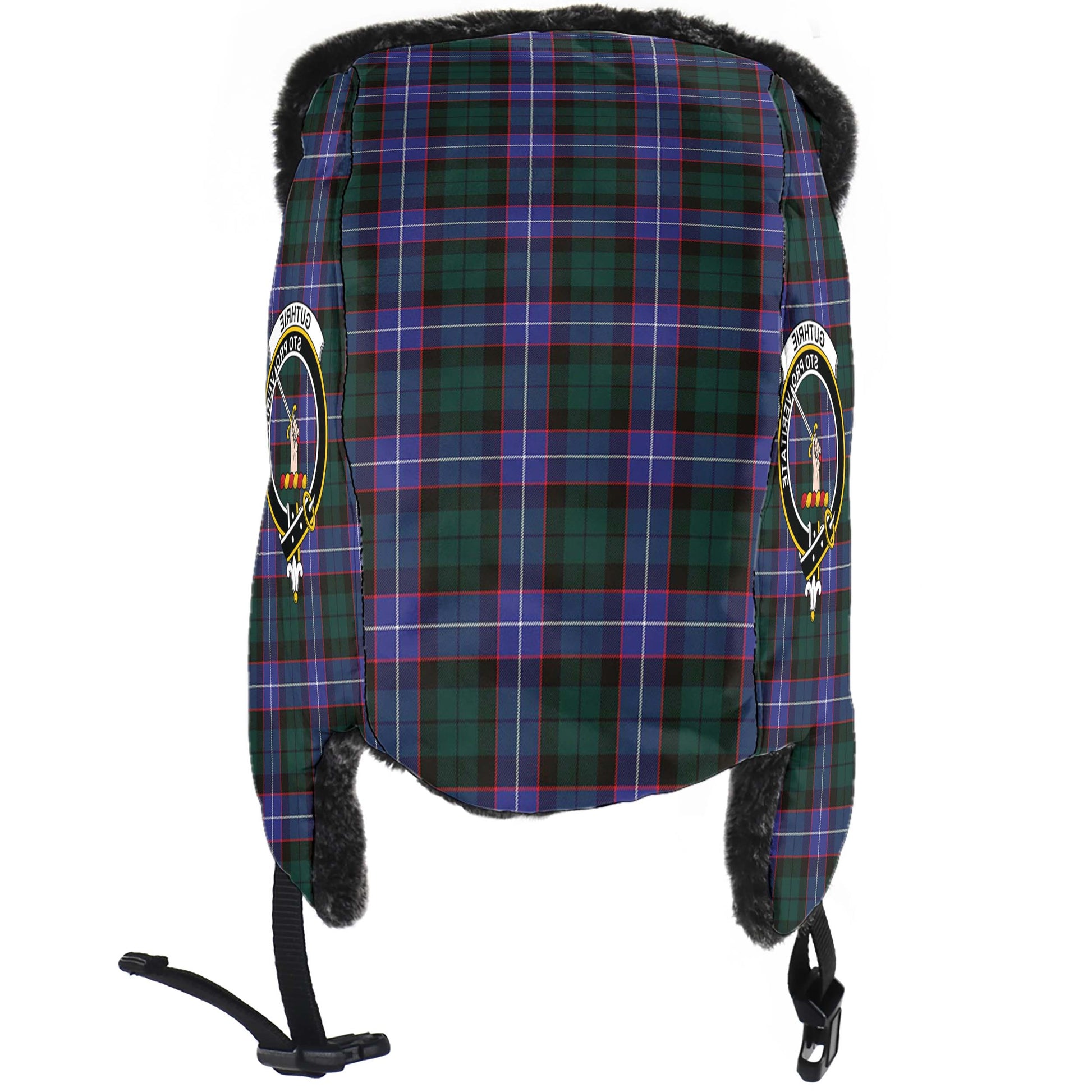 Guthrie Modern Tartan Winter Trapper Hat with Family Crest - Tartanvibesclothing