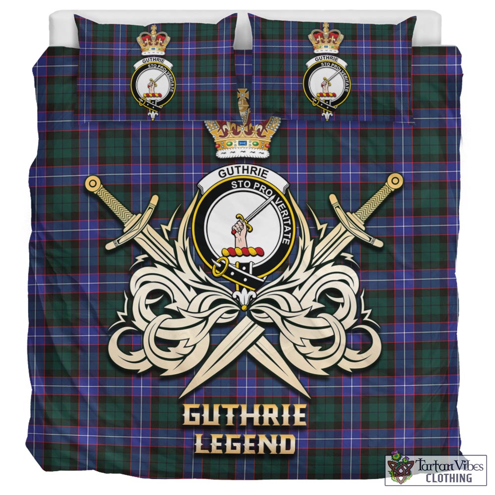 Tartan Vibes Clothing Guthrie Modern Tartan Bedding Set with Clan Crest and the Golden Sword of Courageous Legacy