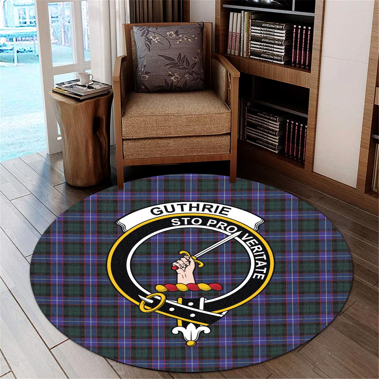 guthrie-modern-tartan-round-rug-with-family-crest