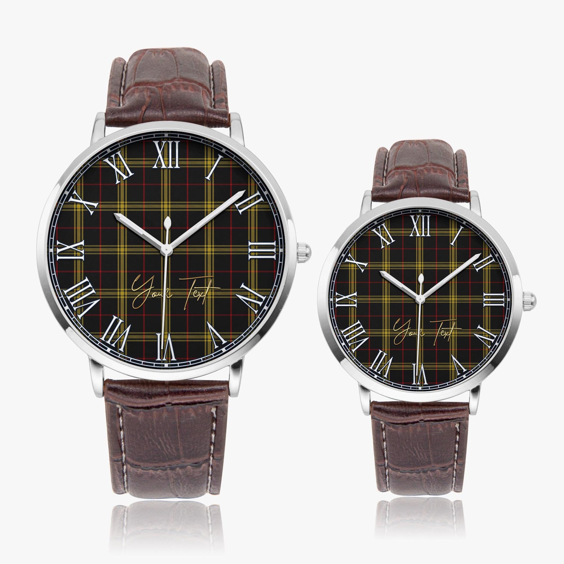 Gwynn Tartan Personalized Your Text Leather Trap Quartz Watch Ultra Thin Silver Case With Brown Leather Strap - Tartanvibesclothing