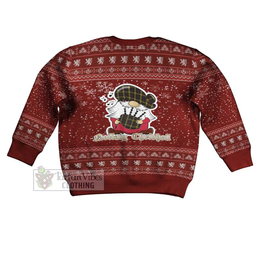 Tartan Vibes Clothing Gwynn Clan Christmas Kid Ugly Sweater with Gnome Playing Bagpipes