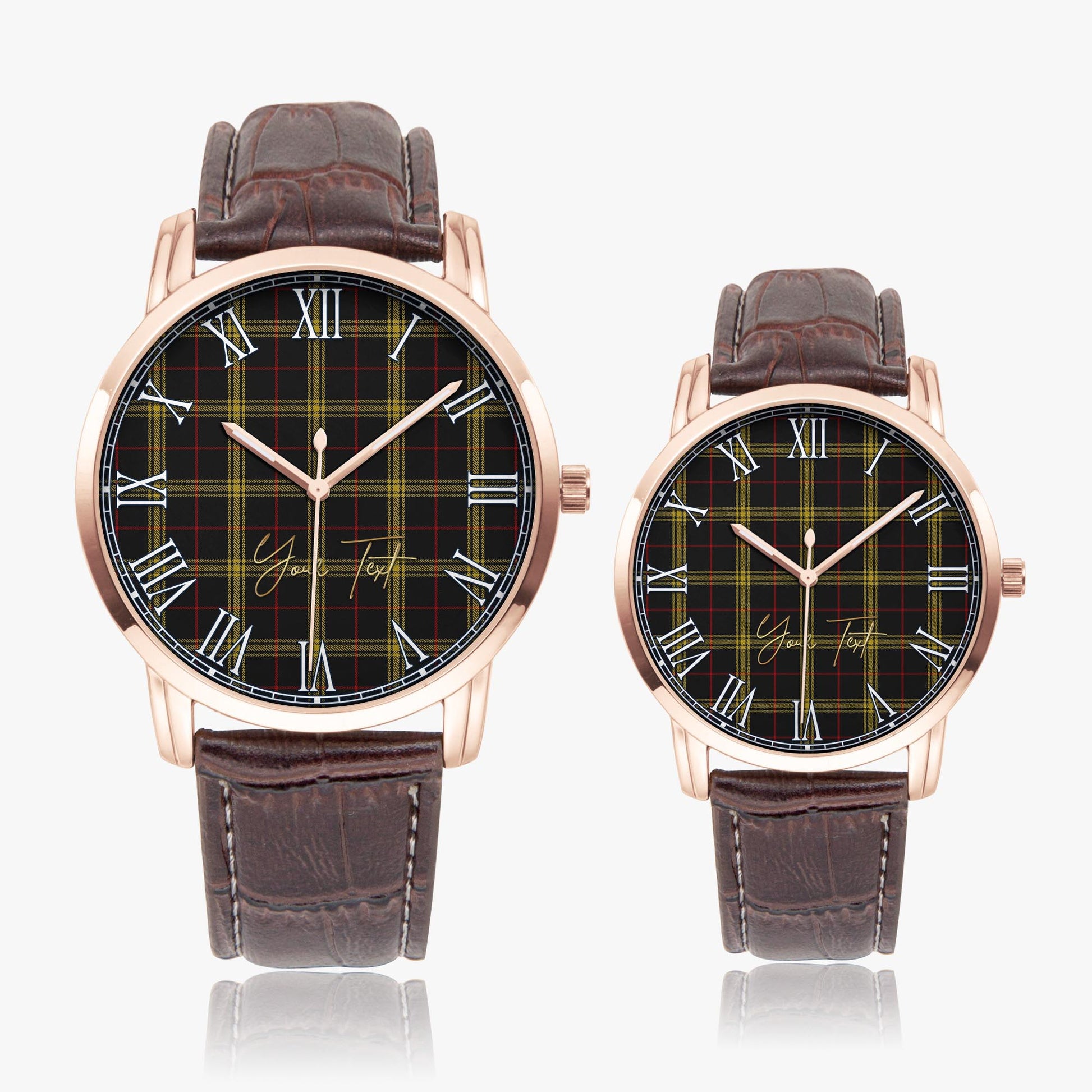 Gwynn Tartan Personalized Your Text Leather Trap Quartz Watch Wide Type Rose Gold Case With Brown Leather Strap - Tartanvibesclothing