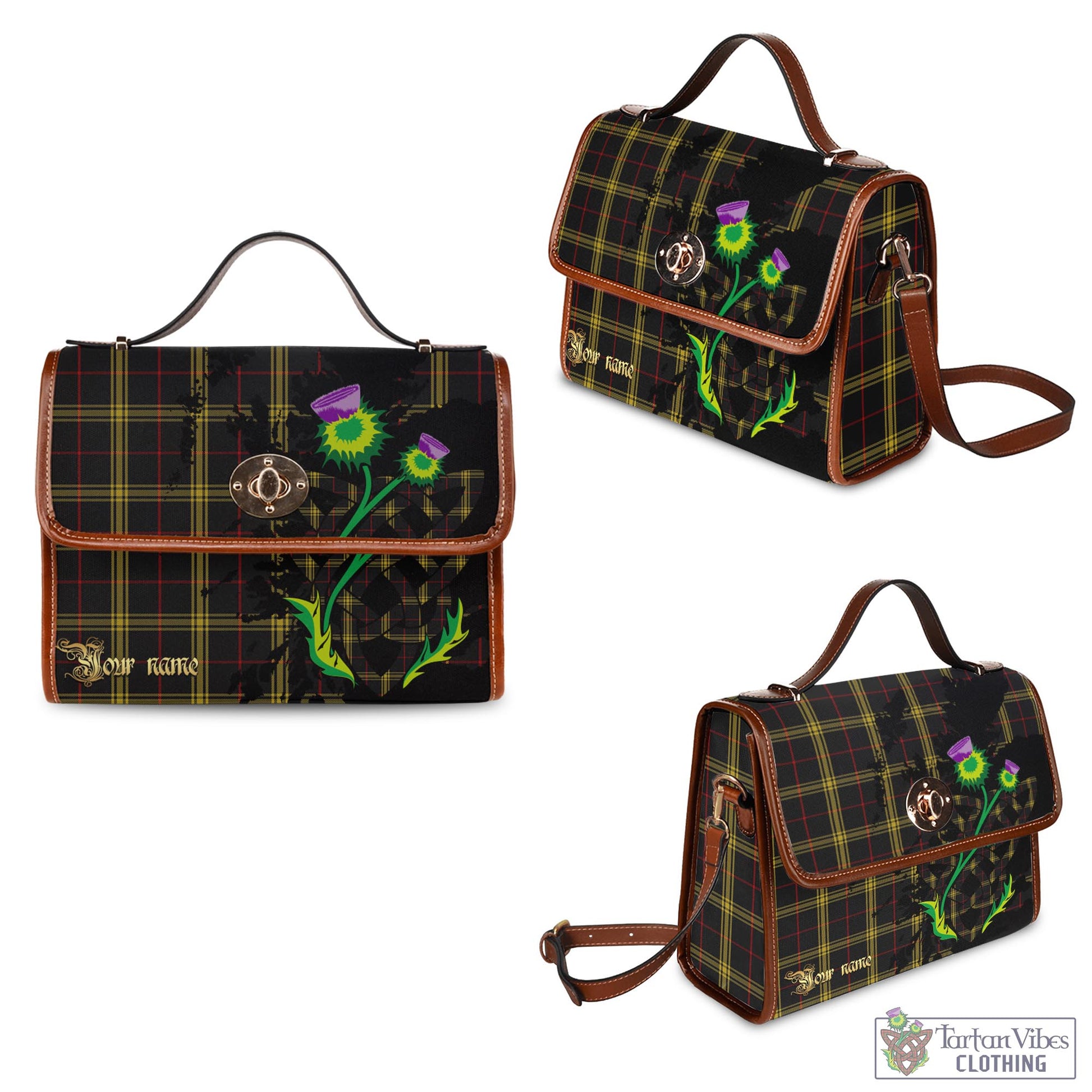 Tartan Vibes Clothing Gwynn Tartan Waterproof Canvas Bag with Scotland Map and Thistle Celtic Accents