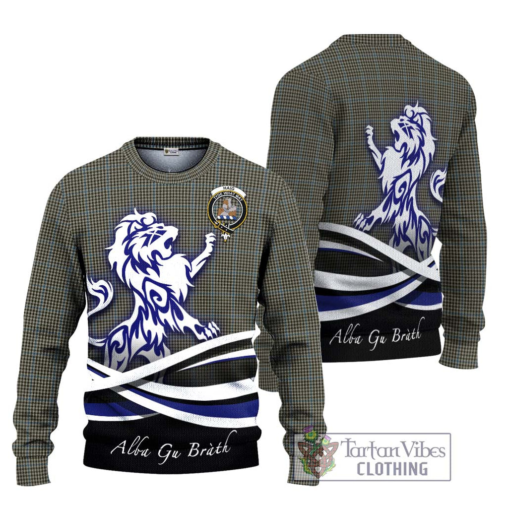 Haig Tartan Knitted Sweater with Alba Gu Brath Regal Lion Emblem Unisex - Tartanvibesclothing Shop