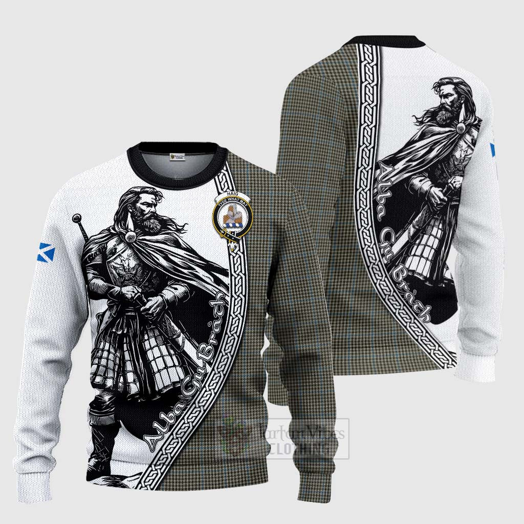 Tartan Vibes Clothing Haig Tartan Clan Crest Knitted Sweater with Highlander Warrior Celtic Style