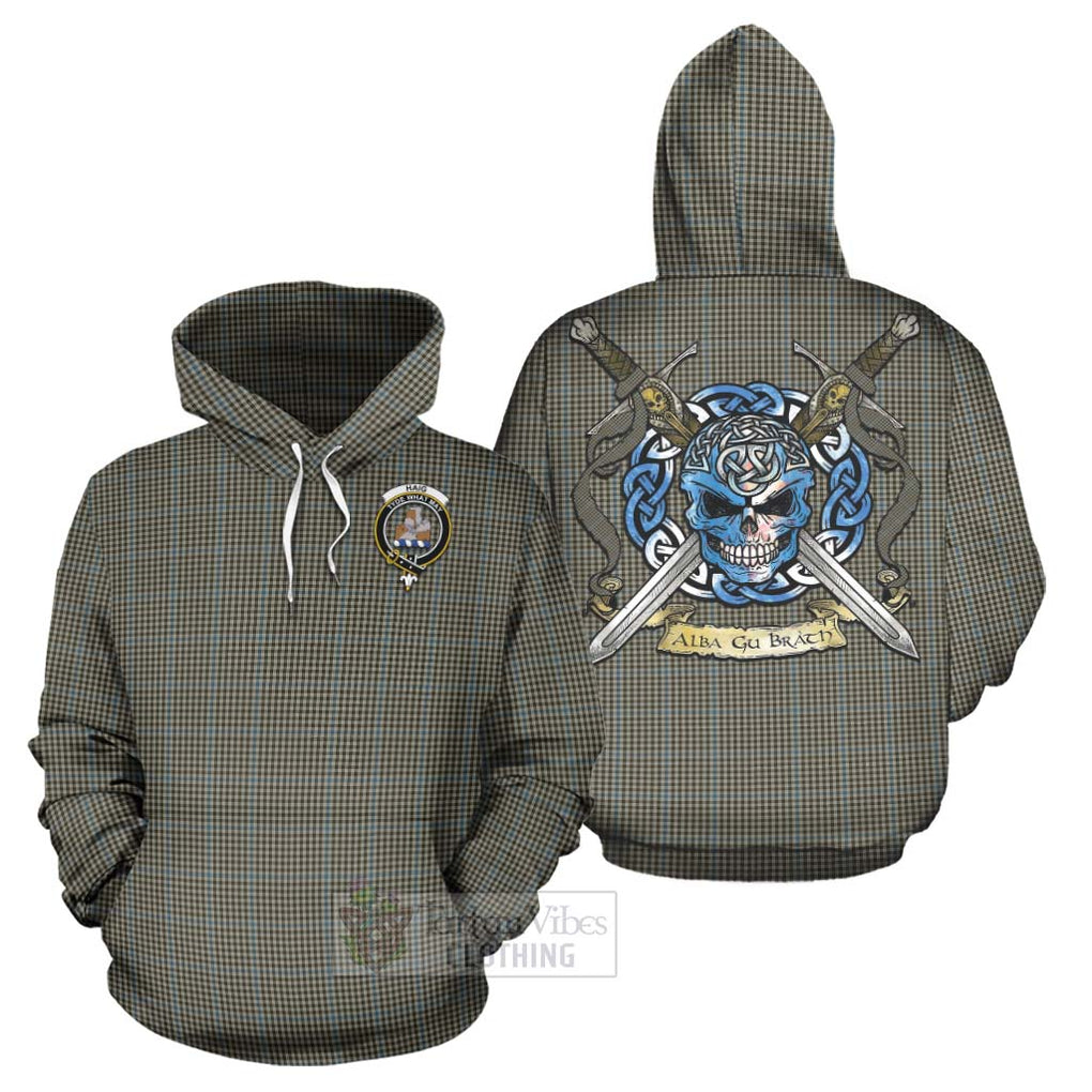 Tartan Vibes Clothing Haig Tartan Hoodie with Family Crest Celtic Skull Style