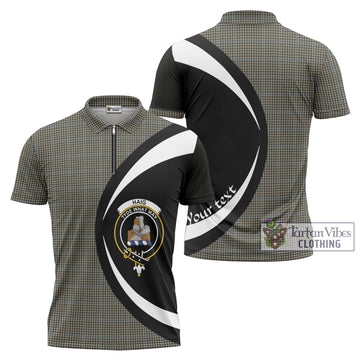 Haig Tartan Zipper Polo Shirt with Family Crest Circle Style