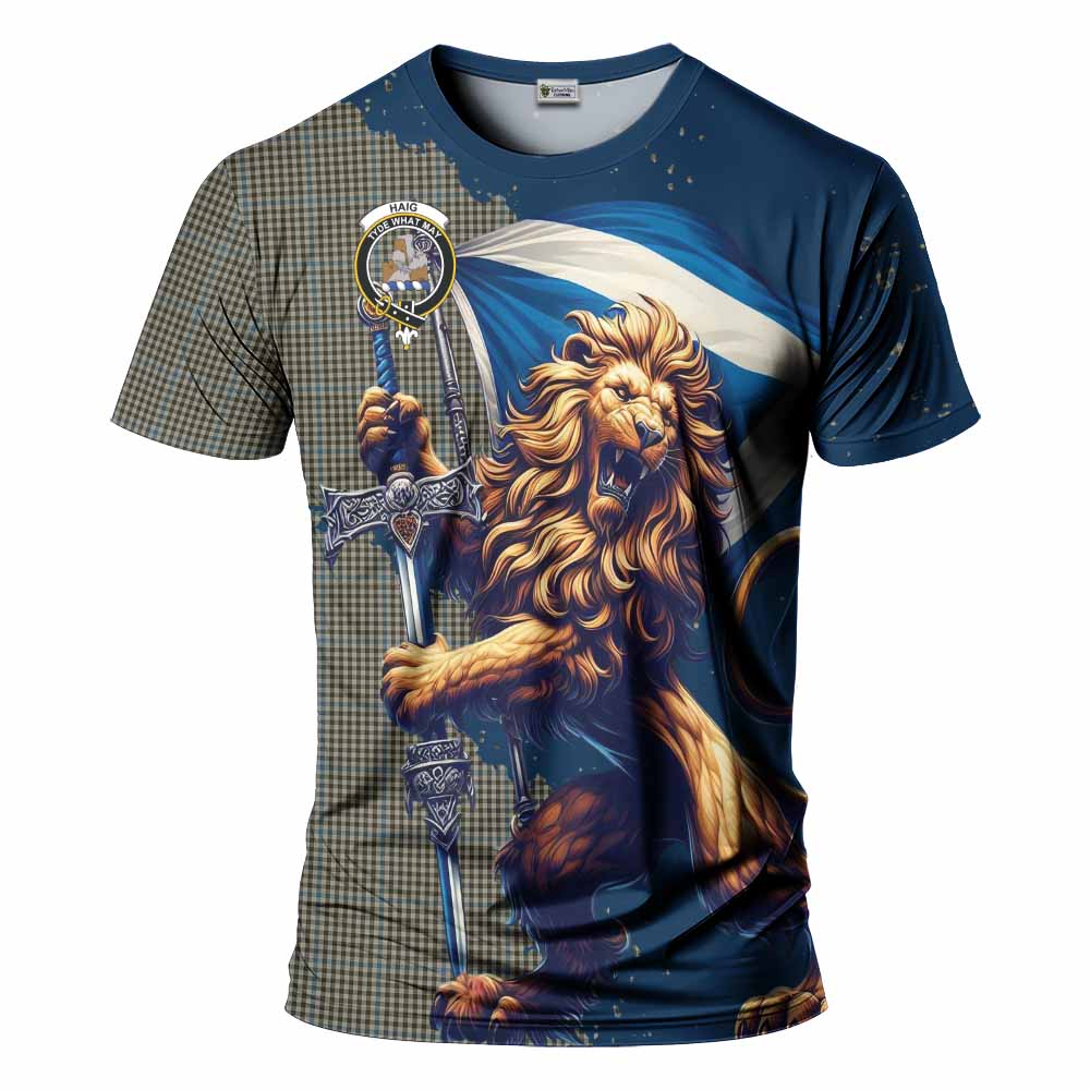 Tartan Vibes Clothing Haig Tartan Family Crest T-Shirt with Scottish Majestic Lion