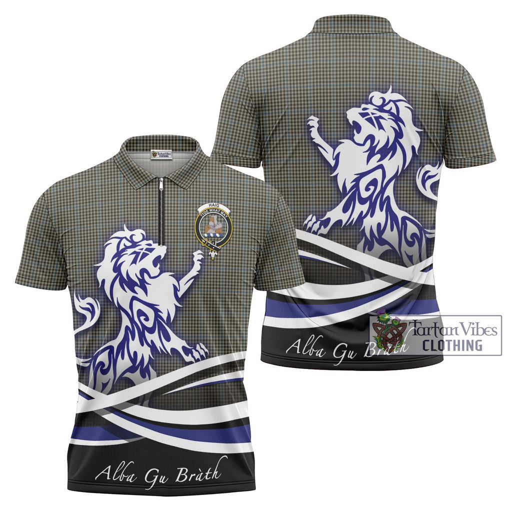 Haig Tartan Zipper Polo Shirt with Alba Gu Brath Regal Lion Emblem Unisex - Tartanvibesclothing Shop