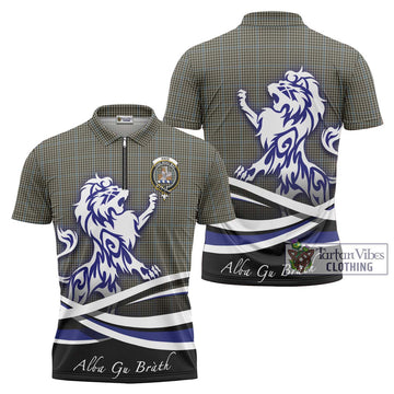 Haig Tartan Zipper Polo Shirt with Alba Gu Brath Regal Lion Emblem