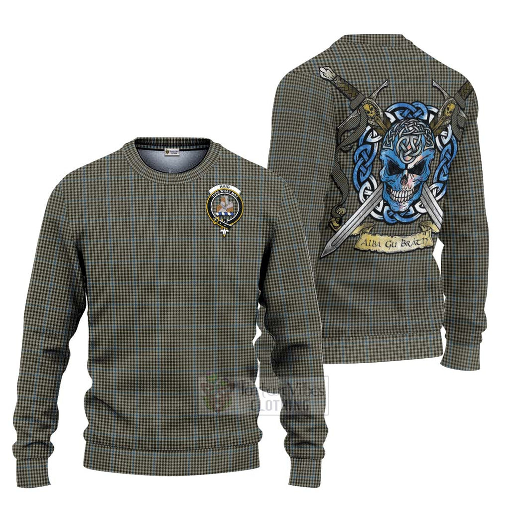 Tartan Vibes Clothing Haig Tartan Knitted Sweater with Family Crest Celtic Skull Style