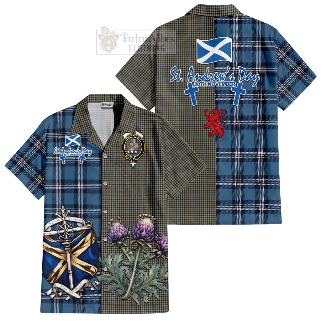 Tartan Vibes Clothing Haig Tartan Short Sleeve Button Shirt Happy St. Andrew's Day Half Tartan Style