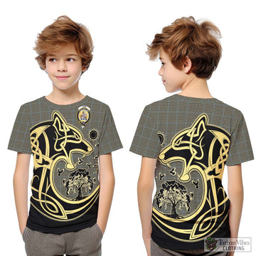 Haig Tartan Kid T-Shirt with Family Crest Celtic Wolf Style