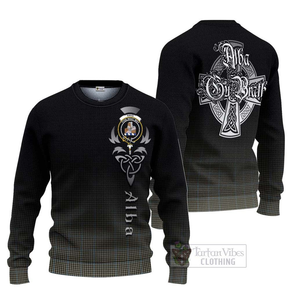 Tartan Vibes Clothing Haig Tartan Knitted Sweater Featuring Alba Gu Brath Family Crest Celtic Inspired