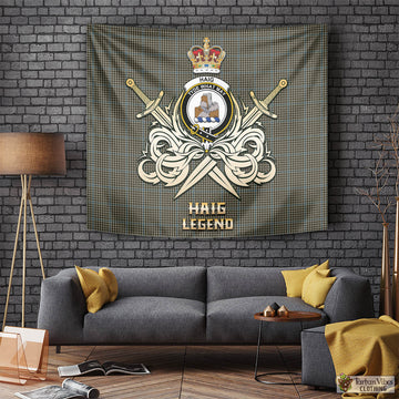 Haig Tartan Tapestry with Clan Crest and the Golden Sword of Courageous Legacy