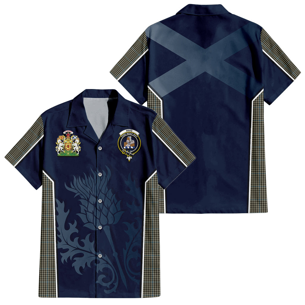 Tartan Vibes Clothing Haig Tartan Short Sleeve Button Up Shirt with Family Crest and Scottish Thistle Vibes Sport Style