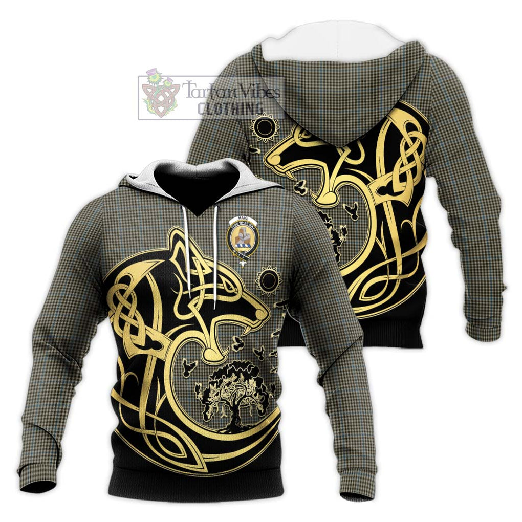 Haig Tartan Knitted Hoodie with Family Crest Celtic Wolf Style Unisex Knitted Pullover Hoodie - Tartan Vibes Clothing