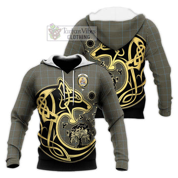 Haig Tartan Knitted Hoodie with Family Crest Celtic Wolf Style