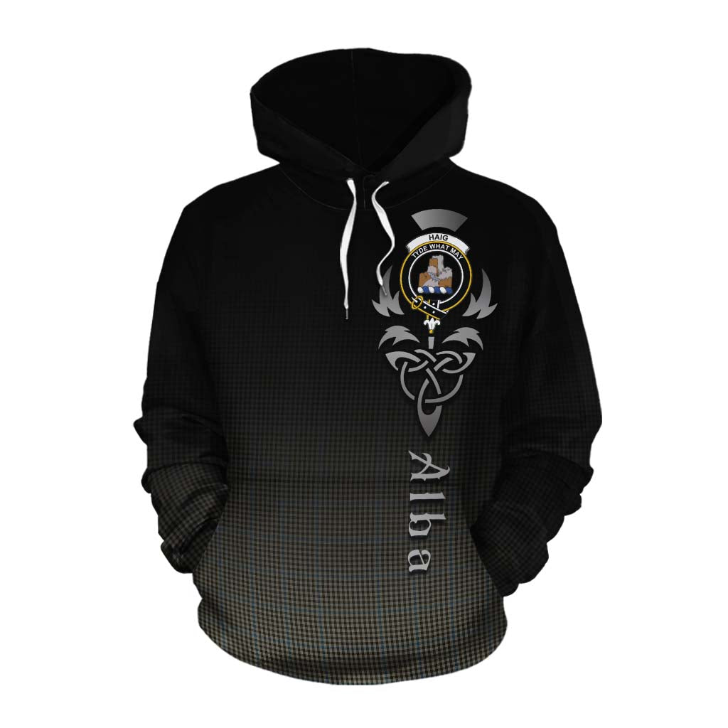 Tartan Vibes Clothing Haig Tartan Cotton Hoodie Featuring Alba Gu Brath Family Crest Celtic Inspired