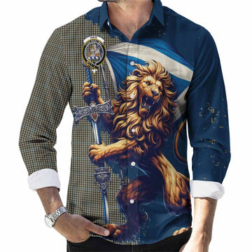 Haig Tartan Family Crest Long Sleeve Button Shirt with Scottish Majestic Lion