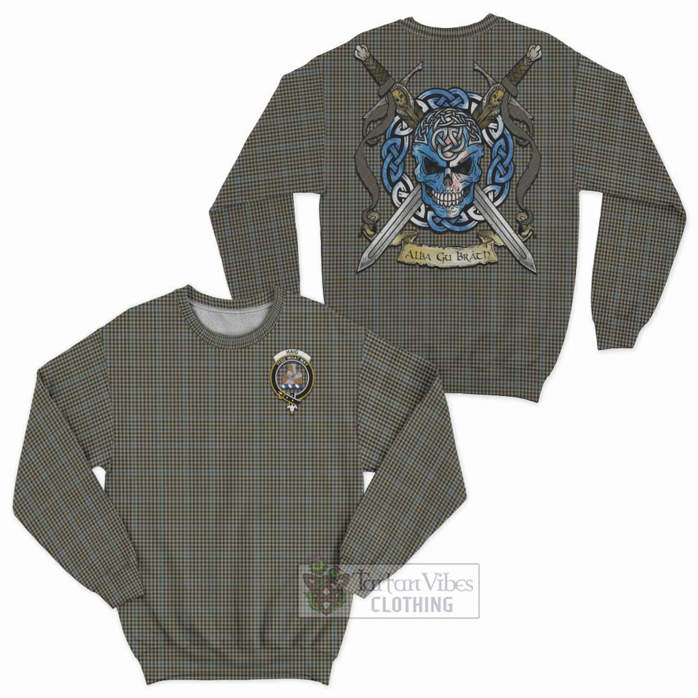 Tartan Vibes Clothing Haig Tartan Sweatshirt with Family Crest Celtic Skull Style