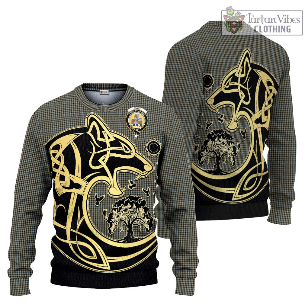 Haig Tartan Knitted Sweater with Family Crest Celtic Wolf Style Unisex - Tartan Vibes Clothing