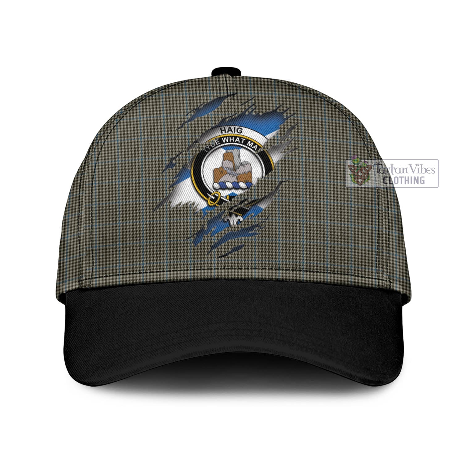 Tartan Vibes Clothing Haig Tartan Classic Cap with Family Crest In Me Style