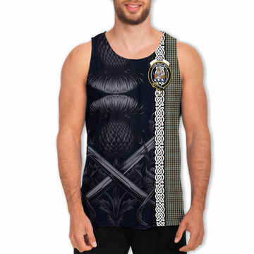 Haig Tartan Men's Tank Top with Family Crest Cross Sword Thistle Celtic Vibes